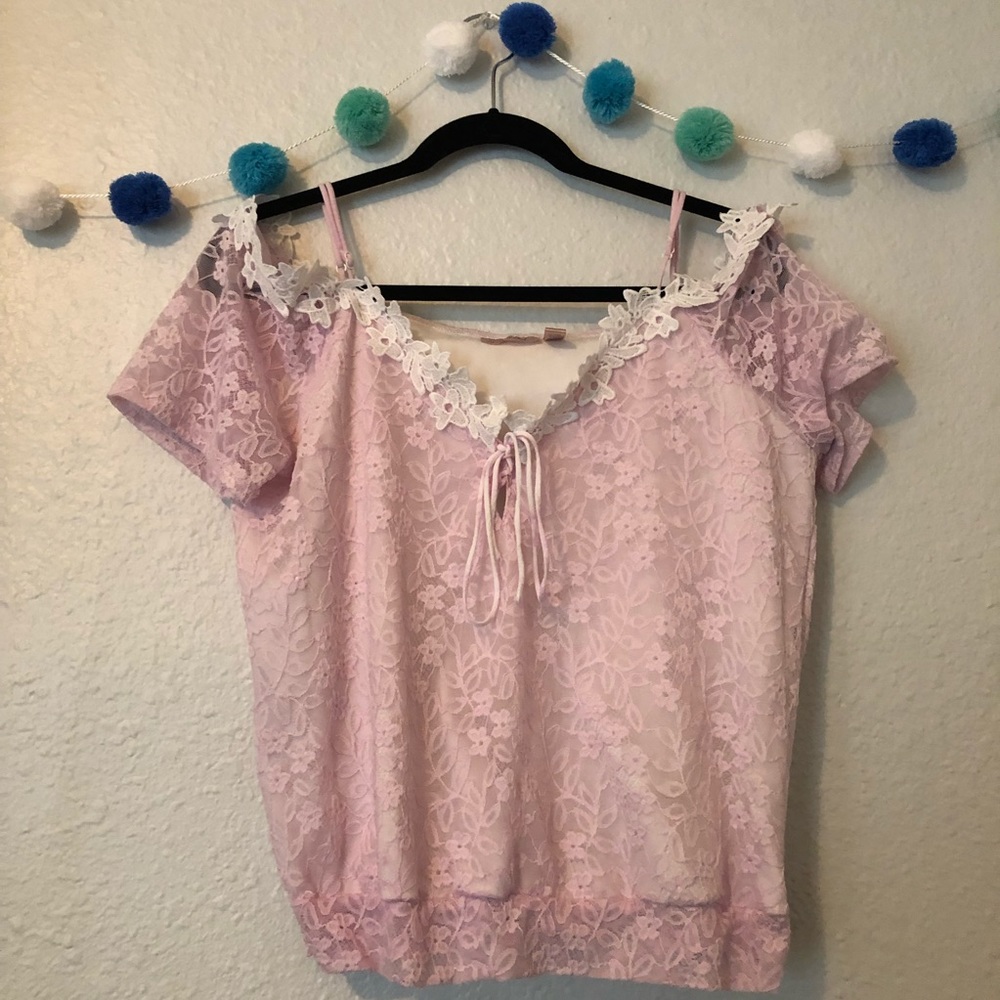 Willow Root Pink Lace, Off the Shoulder Top